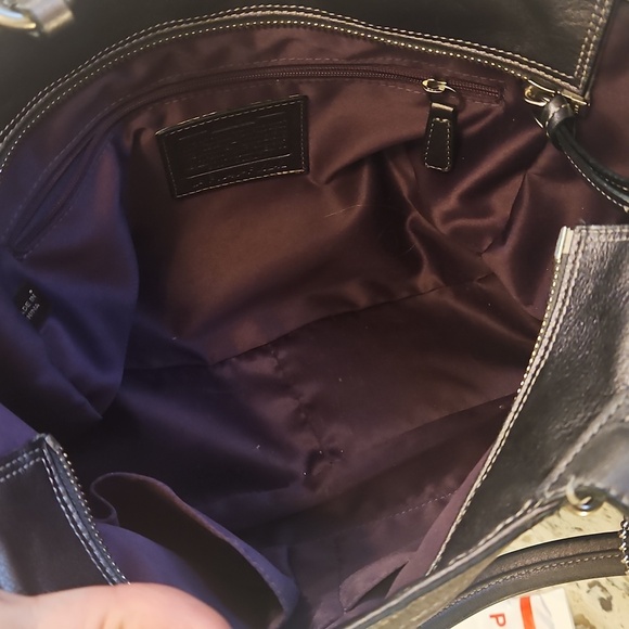 Coach Mettalic Gray Leather Tote And Wallet Set - Picture 13 of 17